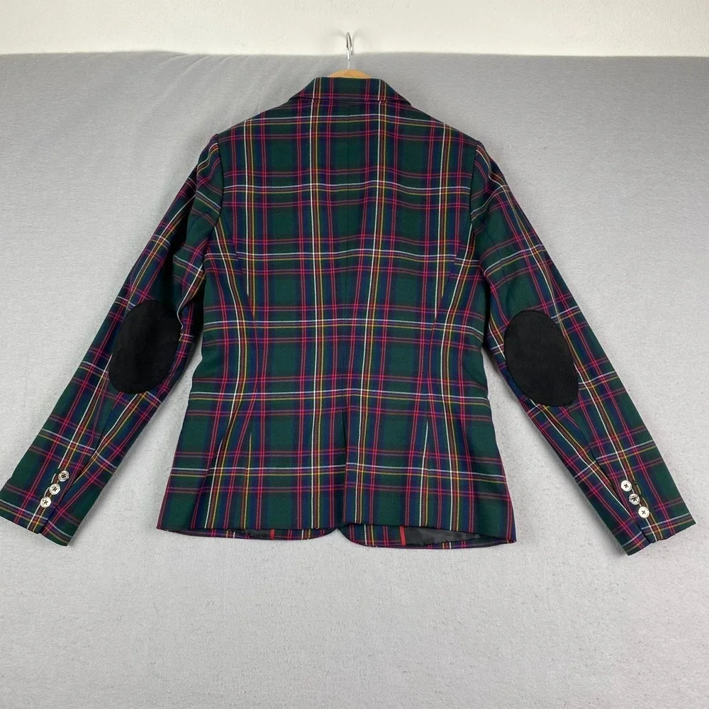 Tommy Hilfiger Plaid Blazer Womens Size 6 Preppy Equestrian Elbow Patch Jacket - Picture 7 of 16